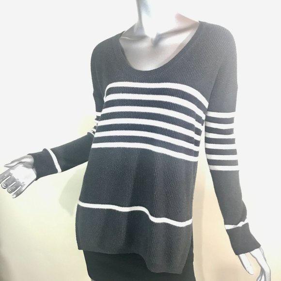 GAP Small Women's Dark Grey, White Striped Scoop Neck Tunic Sweater Wool Blend - Picture 3 of 16